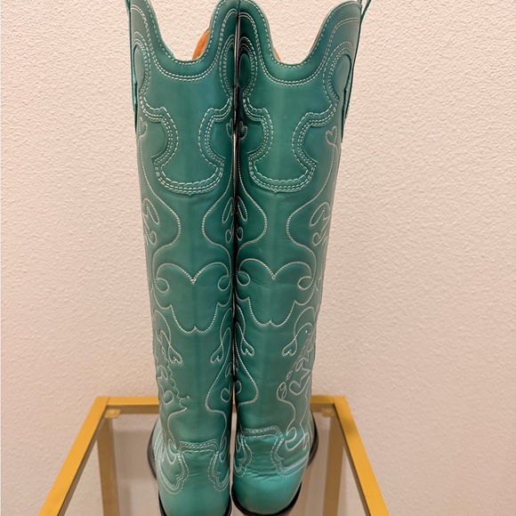 Ganni Green Knee High Cowboy Boots - Picture 5 of 8